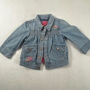 Genuine Kids by OshKosh Baby Girls Denim Jacket Blue Crochet Flower Applique 12M